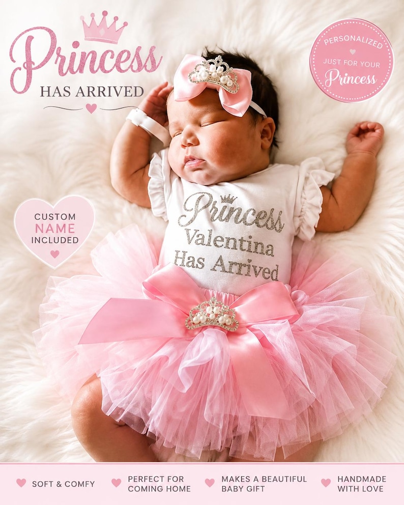Personalized Baby Girl Coming Home Outfit Custom Name Bodysuit Set with Bloomers, Hat and Headband image 1