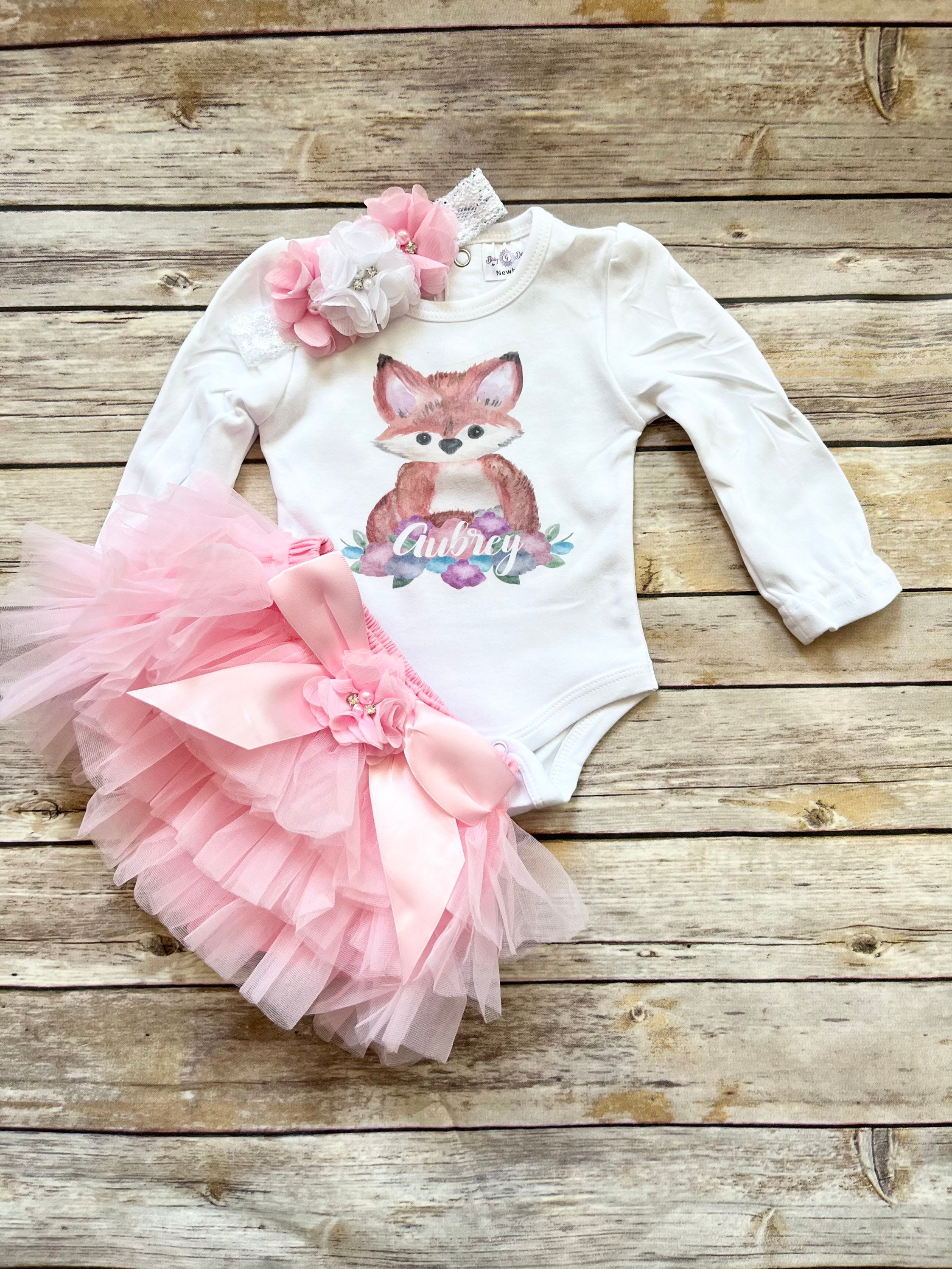 Fox Outfits Baby Girl Fox First Birthday Personalized Fox Outfit Baby Girl Clothes Etsy