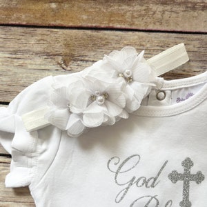 Baptism outfit baby girl , baptism bodysuit, God Bless, personalized christening outfit image 9