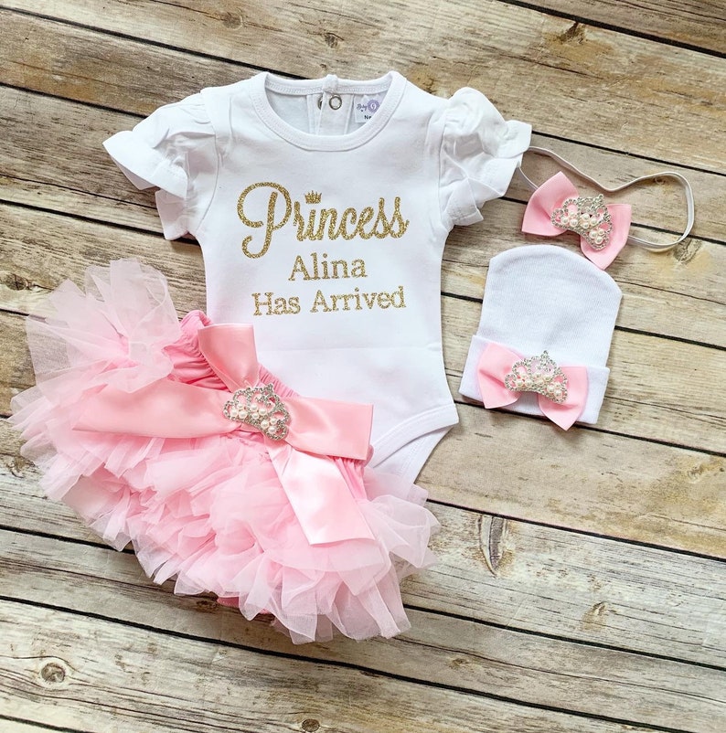 The Princess Has Arrived / Baby Girl Coming Home Outfit / Personalized / Gold Coming Home Outfit image 2