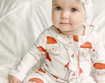 Baby Girl First Christmas Outfit: Santa Zipper Romper & Headband