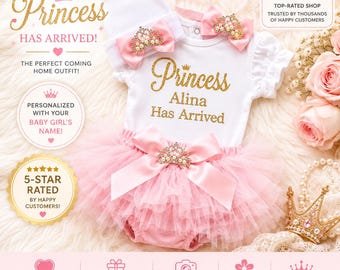 Newborn Princess Coming Home Outfit – Gold Glitter Bodysuit Set with Bloomers, Hat & Headband