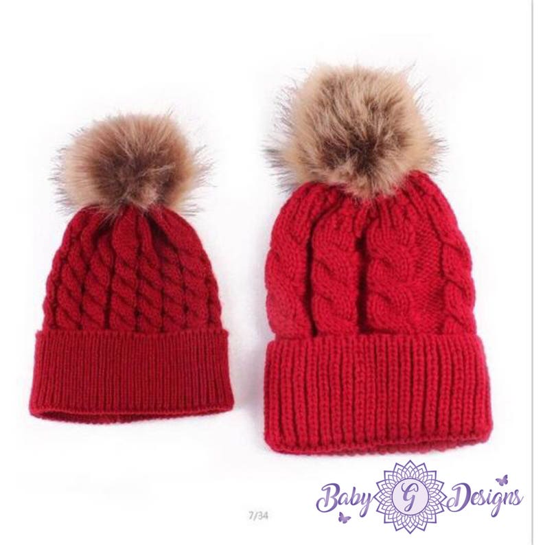 pompon hats mom and me hats matching kid and mom hat mother daughter hats Mommy and me Hats matching outfits hat