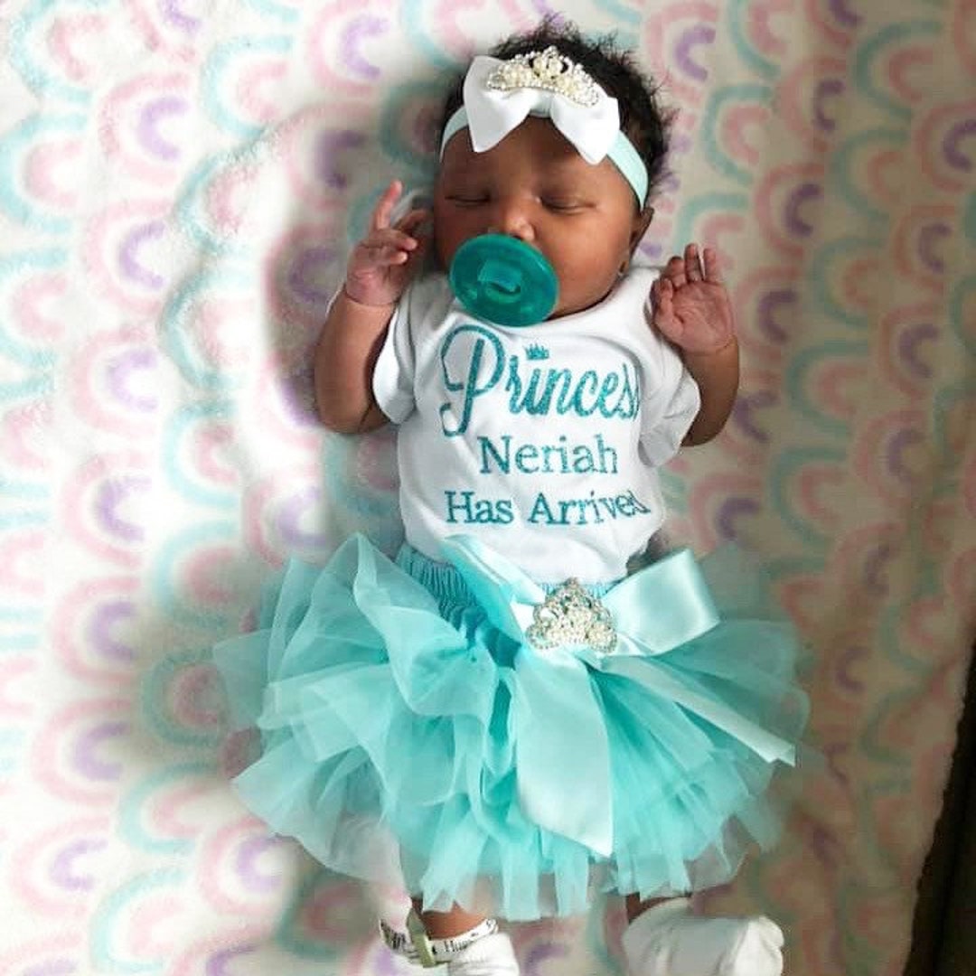BABY GIRL Coming Home Outfit Aqua the Princess Has Arrived Personalized Baby Outfit Etsy