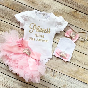 The Princess Has Arrived / Baby Girl Coming Home Outfit / Personalized / Gold Coming Home Outfit image 4