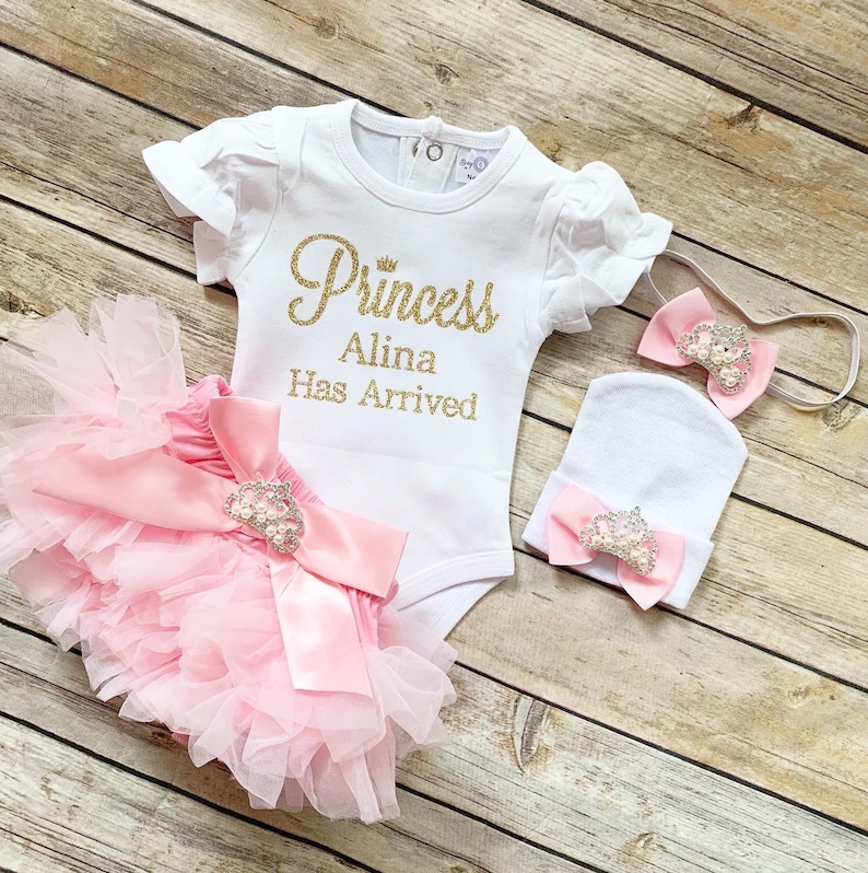 The Princess Has Arrived / Baby Girl Coming Home Outfit / Personalized / Gold Coming Home Outfit image 4