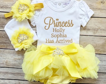 The Princess Has Arrived / Baby Girl Coming Home Outfit Yellow / Personalized Yellow Coming Home Outfit