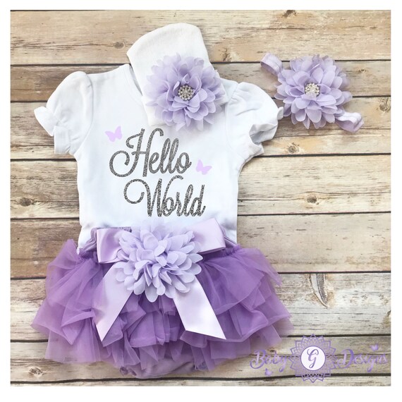 purple coming home outfit