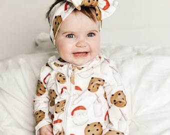 Baby Girl First Christmas Outfit: Cotton Zipper Romper & Headband