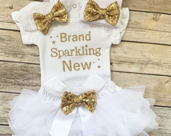 Baby Girl Coming Home Outfit Baby girl clothes Baby girl clothing coming home outfit Brand Sparkling New sparkle coming home bodysuit