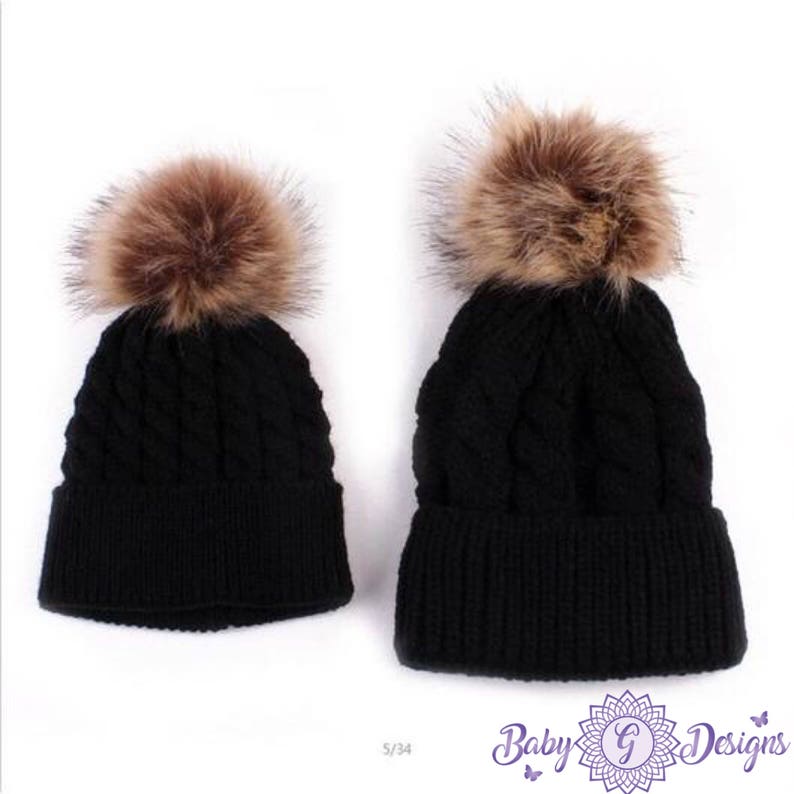 pompon hats mom and me hats matching kid and mom hat mother daughter hats Mommy and me Hats matching outfits hat