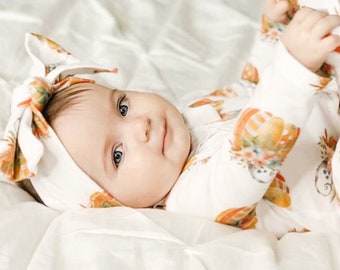 Pumpkin Baby Outfit: Thanksgiving Cotton Zipper Romper with Headband