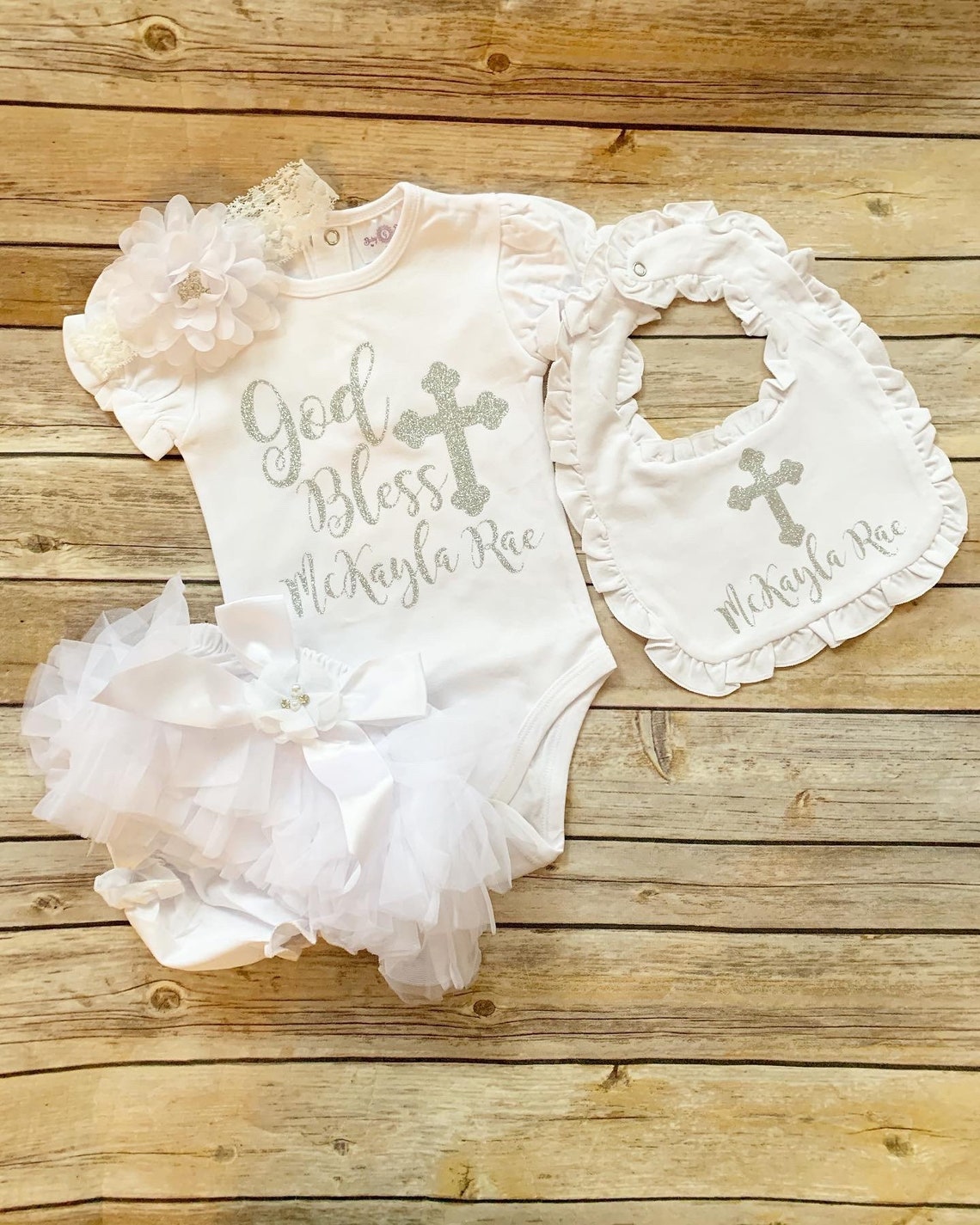 Baptism outfit baby girl baptism bodysuit God Bless Etsy