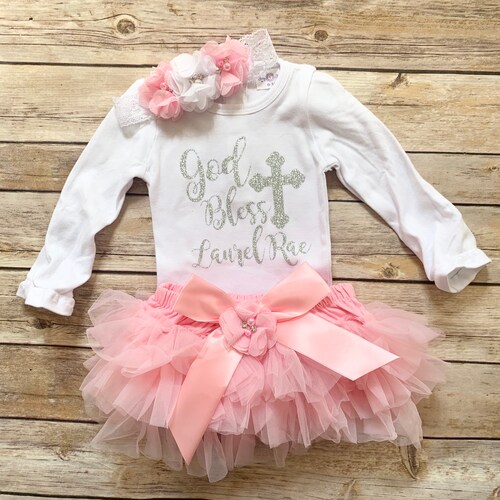 Baptism Outfit Baby Girl Baptism Bodysuit God Bless Etsy