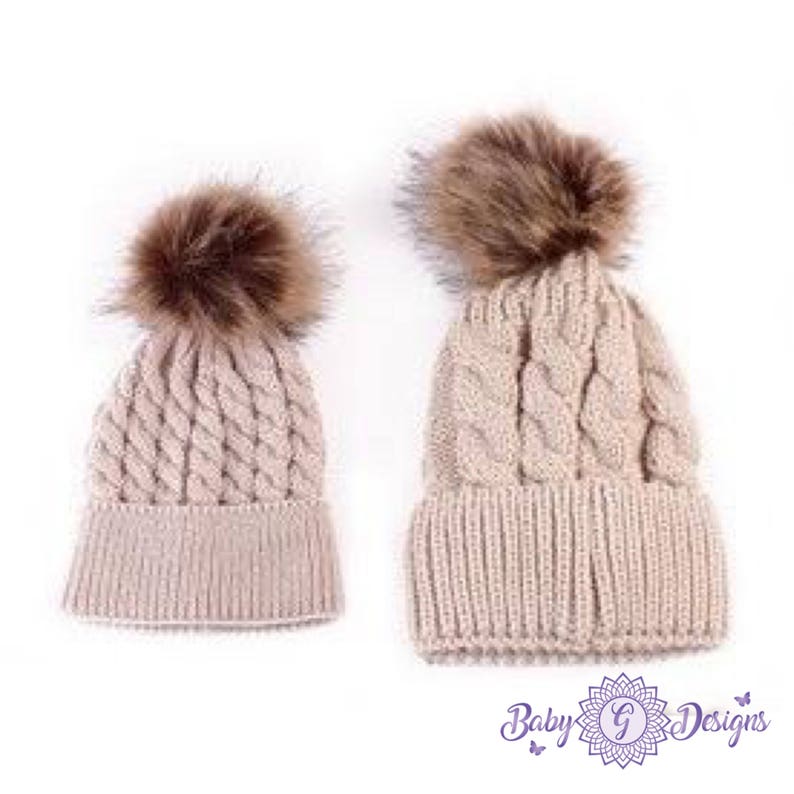pompon hats mom and me hats matching kid and mom hat mother daughter hats Mommy and me Hats matching outfits hat