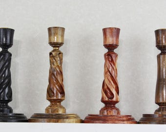 6 1/2" Carved Wooden Rustic Candlestick Holders Set of 2 (FREE SHIPPING)