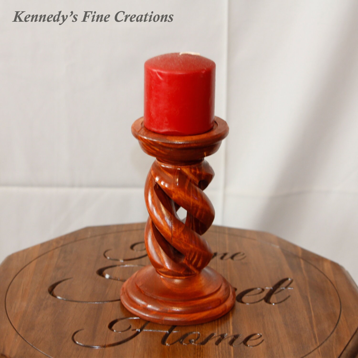 8 Carved Hollow Spiral Solid Wood Candle Sticks (Set of 2)