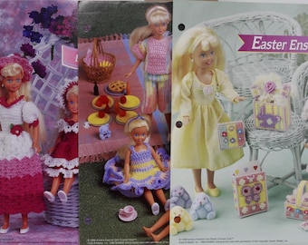 Vintage Annie's Fashion Doll Crochet Club - for 4 1/2",  7 1/2", 9 1/2" and 11 1/2" dolls Set of 3 Patterns Pre-Owned (FREE SHIPPING)