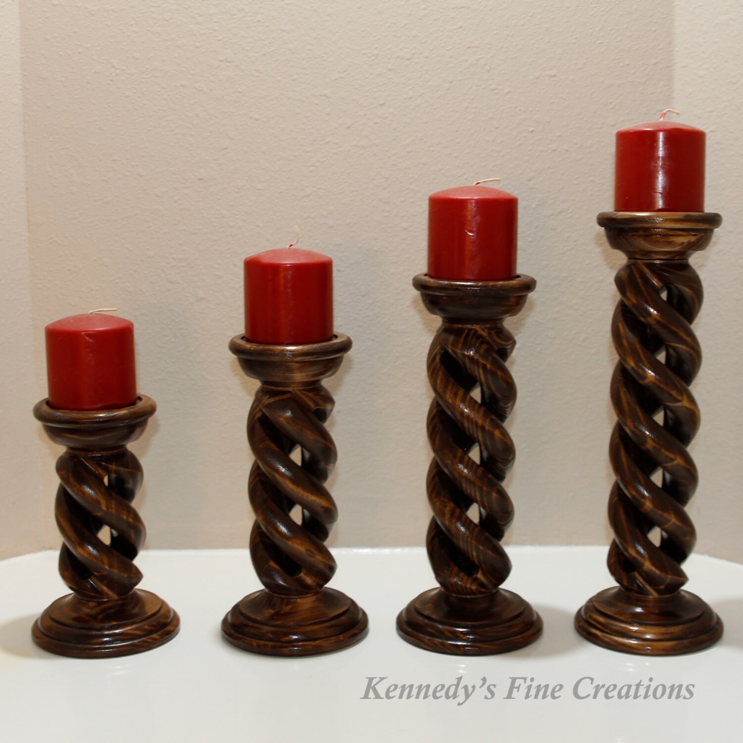 8101214 Carved Hollow Spiral Solid Wood Candle Sticks (Set of 4)