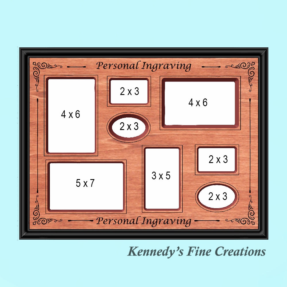 Personalized Collage Engraved Stained Wood Picture Double Frame B