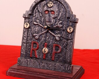 Grave Stone Engraved Wood Desk Clock