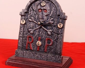 Grave Stone Engraved Wood Desk Clock