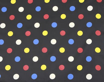 Vintage Silky Black Fabric with Multi Color Polka Dots Width 44" x 2 Yards in length (FREE SHIPPING)