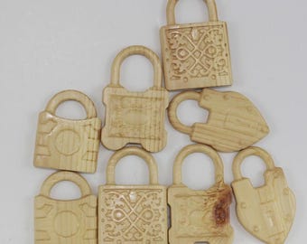 Wooden Carved Locks Unfinished - Set of 8 (FREE SHIPPING)