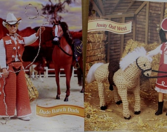 Vintage Annie's Fashion Doll Crochet Club - 11 1/2" boy and 9 1/2" girl dolls Western Set of 2 Patterns Pre-Owned (FREE SHIPPING)