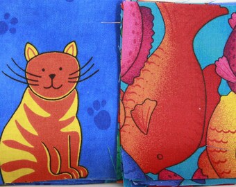 Vintage Stripes, Circles, Fish and Cats Vivid Designs Quilting with Assorted Counts of the Squares 4" by 4" each (FREE SHIPPING)