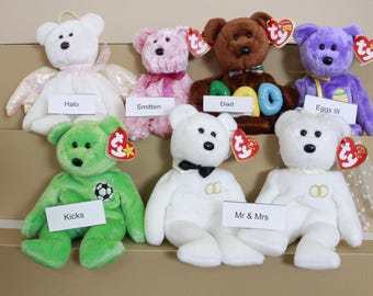 Vintage Assorted ty Beanie Bears - Kicks, Mr Mrs, Halo, Dad, Eggs, Smitten (FREE SHIPPING)