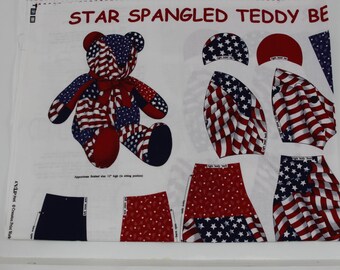 Vintage Star Spangled Teddy Bear VIP by Cranston Pattern Panel (FREE SHIPPING)
