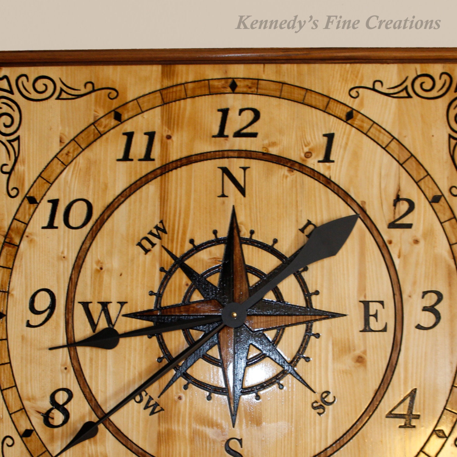 Large Nautical Engraved Stained Wood Wall Clock (25)