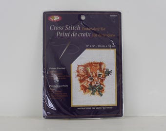 Vintage Picture Purrfect Orange Kitten Counted Cross Stitch Pattern Kit - New (FREE SHIPPING)