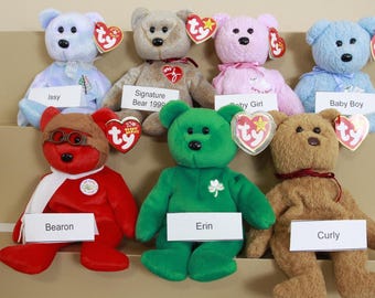 Vintage Assorted ty Beanie Bears - Huggy, Fuzz, Princess, France, Cheery, Decade, America (FREE SHIPPING)
