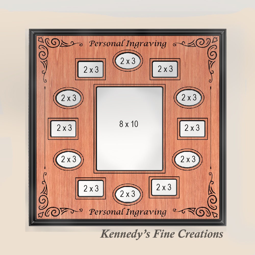 Personalized Collage Engraved Stained Wood Picture Double Frame I