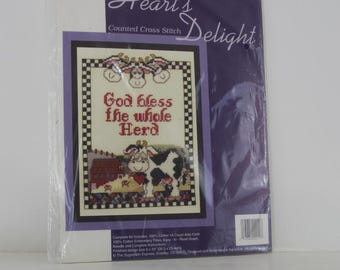 Vintage Hearts Delight Cows Counted Cross Stitch Pattern Kit - New (FREE SHIPPING)