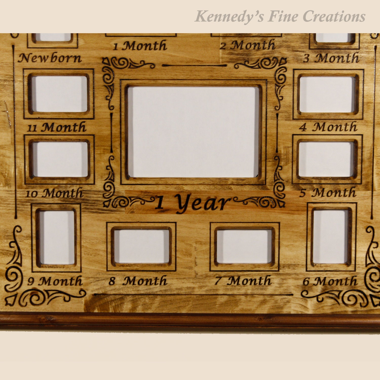 Personalized Baby First Year Engraved Stained Wood Picture Double Frame