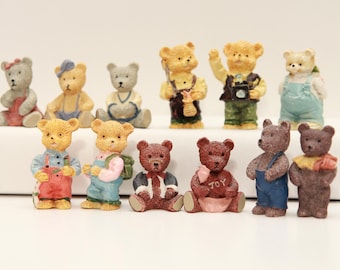 Vintage Resin Miniature Bears Set of 12 - 1 1/2" to 2" Tall (FREE SHIPPING)