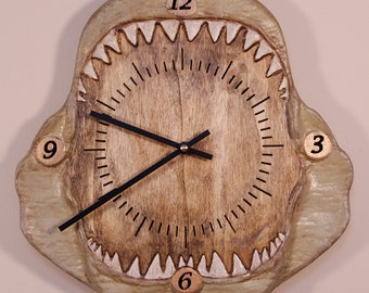 Shark Engraved Wood Clock