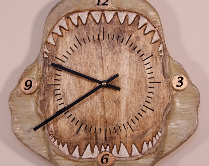 Featured listing image: Shark Engraved Wood Clock