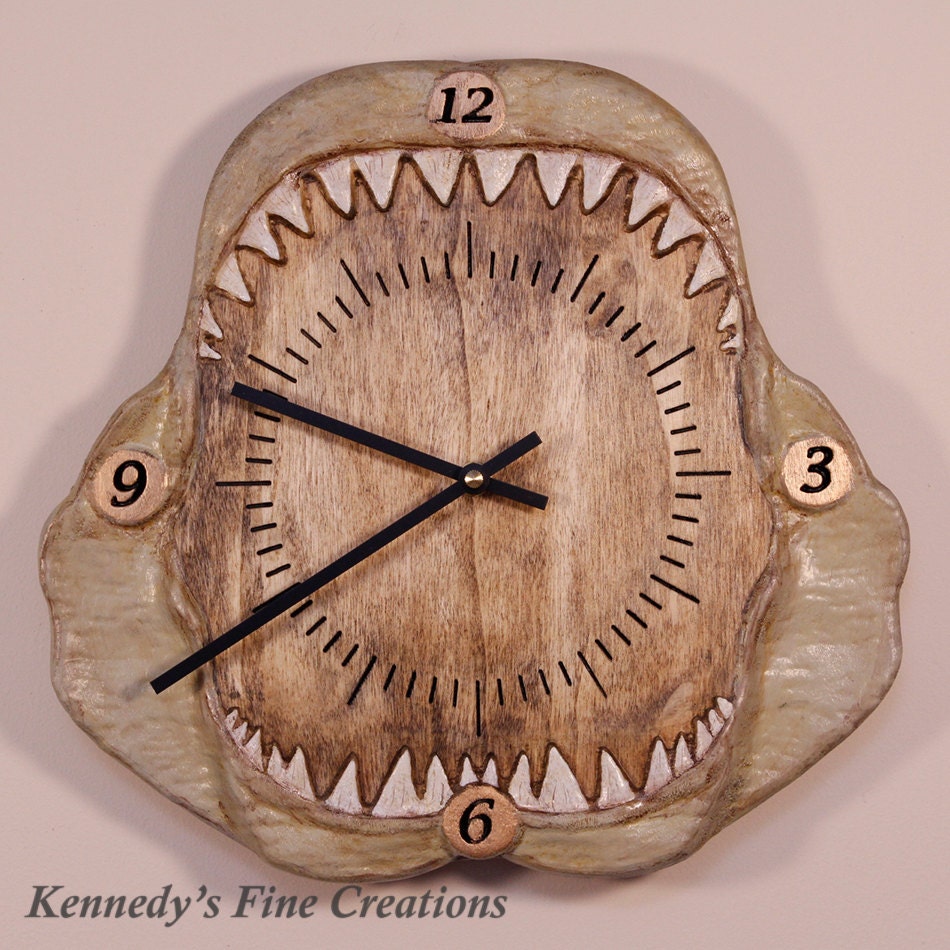 Shark Engraved Wood Clock