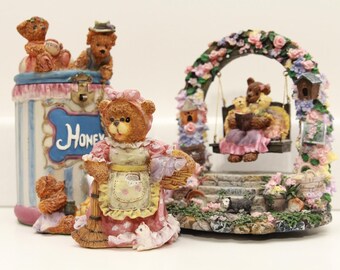 Vintage Resin Bears - Bank, Music and K's Collection Springtime Bear (FREE SHIPPING)
