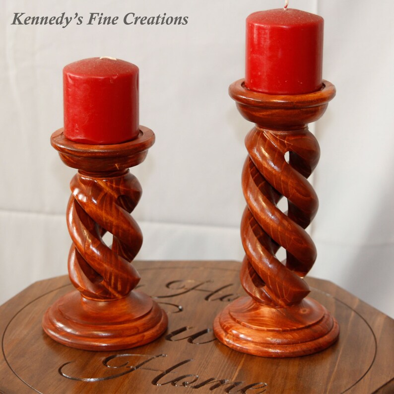 8 Carved Hollow Spiral Solid Wood Candle Sticks set of Etsy
