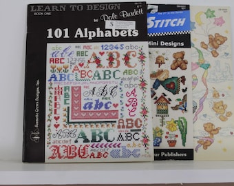 Vintage Dale Burdett Bear, Alphabet and Mini Designs Cross Stitch Patterns Pre-Owned (FREE SHIPPING)