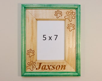 Personalized Dog Paws Engraved Stained Wood Picture Double Frame (5X7)