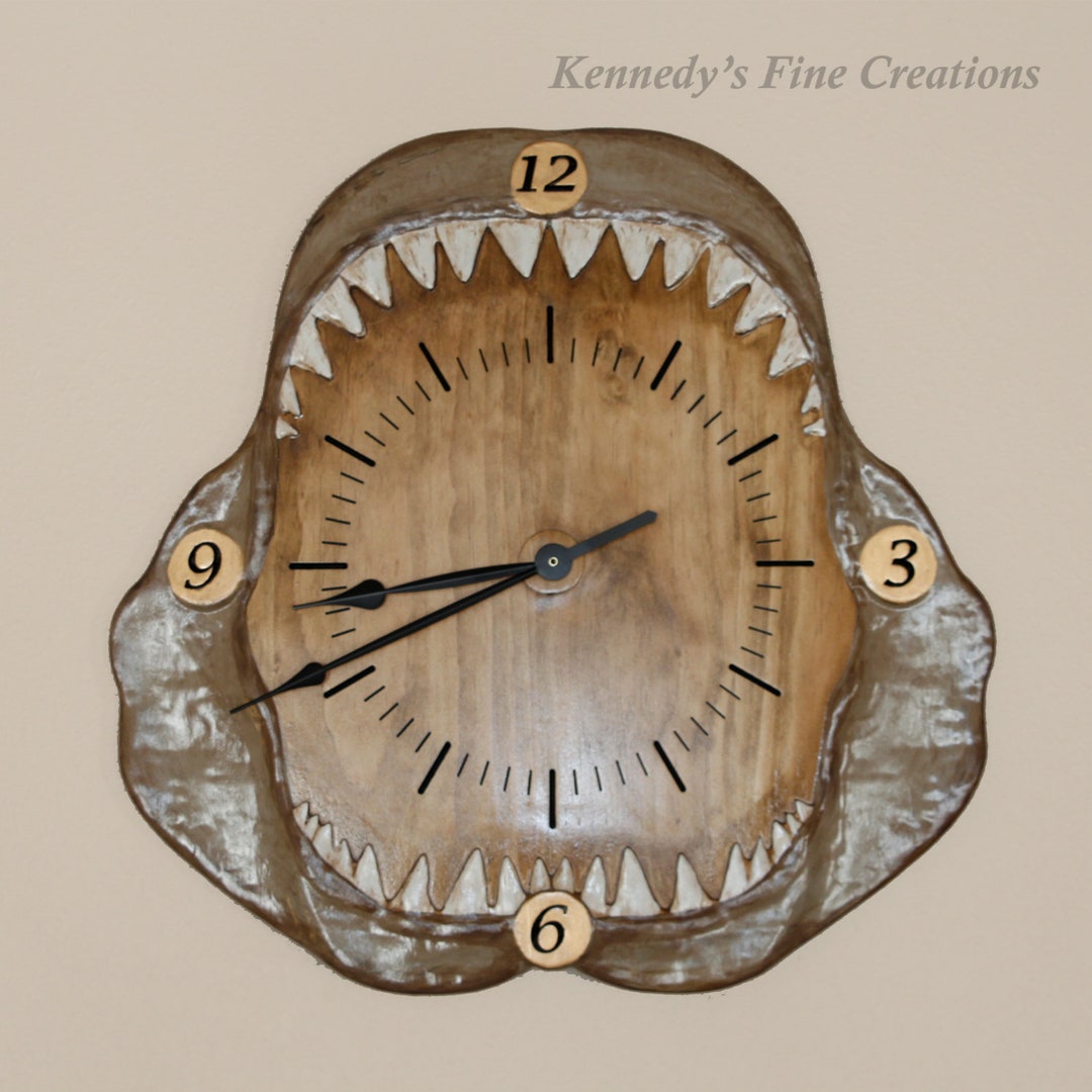 Large Shark Engraved Wood Clock 24 by 24 Etsy