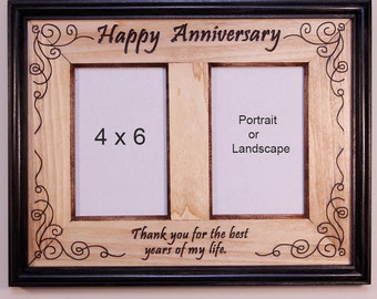 Personalized Engraved Stained Wood Picture Double Frame for 2 pictures (4x6)