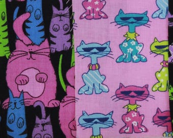 Vintage Bright Cartoon Cat Designs Quilting with 6 Squares 4" by 4" each (FREE SHIPPING)