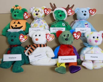 Vintage Assorted ty Beanie Bears - Eggs, Halloween, Kissme, Christmas, Holiday, Wallace (FREE SHIPPING)